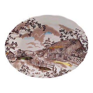 Vintage Grindley Brown Transfer Dickens Coaching Stages England Oval Serving Platter For Sale