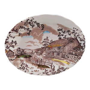 Vintage Grindley Brown Transfer Dickens Coaching Stages England Oval Serving Platter