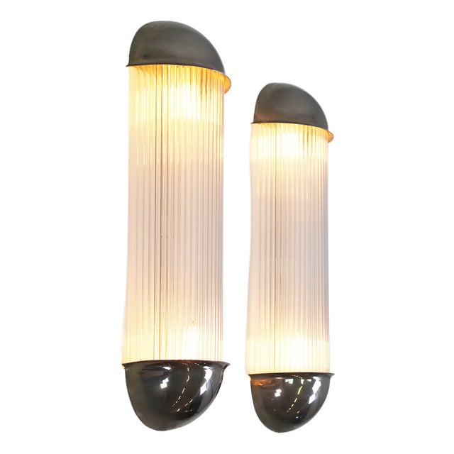 French Art Deco Wall Lights with Glass Rods attributed to Henri Petitot, France, 1920s, Set of 2 For Sale