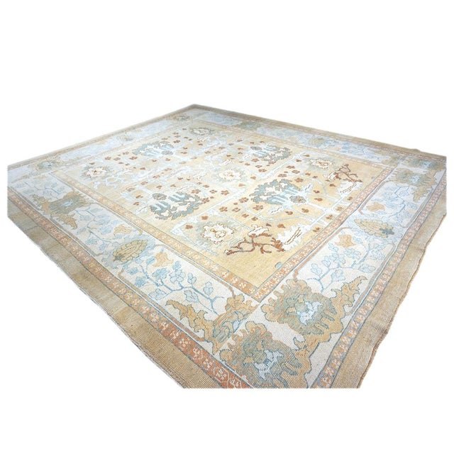 Early 21st Century 21st Century Turkish Donegal Master Wool & Hemp 12X14 Tan, Ivory, Blue & Rust Handmade Area Rug #1140669 For Sale - Image 5 of 8