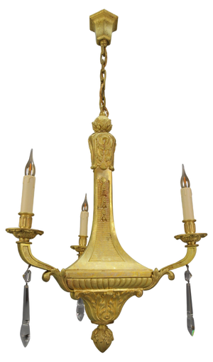 French Louis XVI Style Bronze 3-Light Chandelier, Early 20th Century