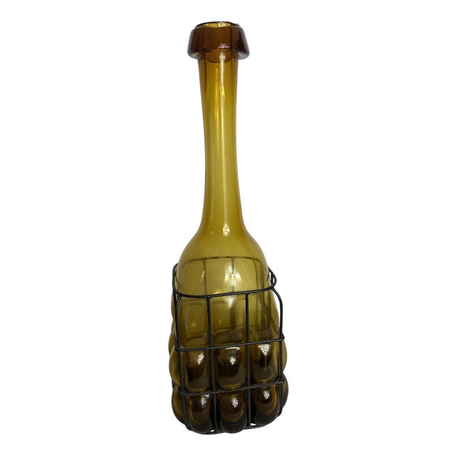 Glass Bottle Encased in Wrought Iron, 1930s For Sale