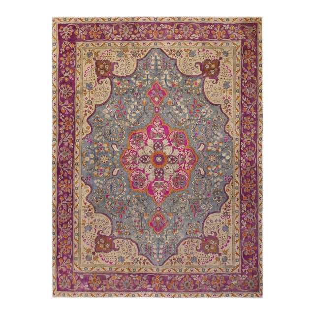 Shabby Chic Vintage Gray/Purple Wool Rug - 9'6'' X 12'2'' For Sale