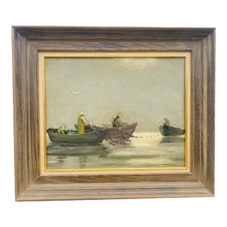 Mid Century Vintage Oil on Canvas Seascape Painting For Sale