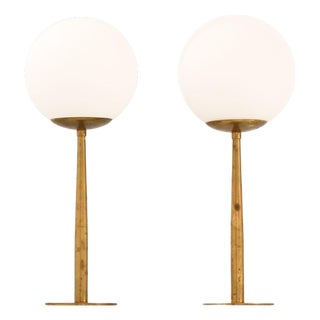 Table Lamps in Brass & Matte Opaline Glass by Hans-Agne Jakobsson, 1950s, Set of 2 For Sale