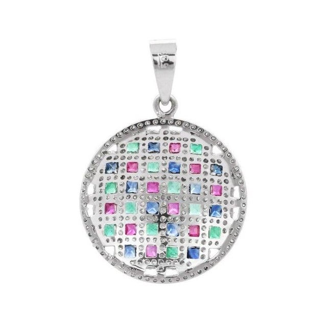 VrJewels Antique Round Diamonds Rainbow Checkerboard Pendant For Sale - Image 4 of 5