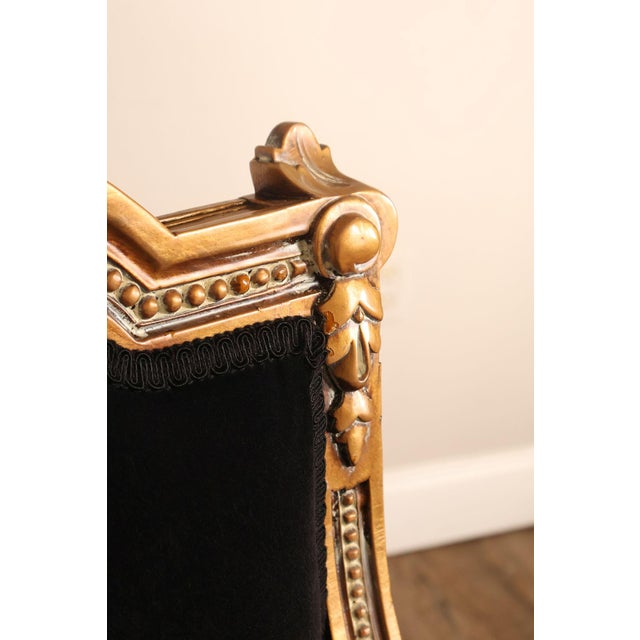 Louis XVI Style Giltwood Armchair With Black Upholstery For Sale - Image 9 of 18