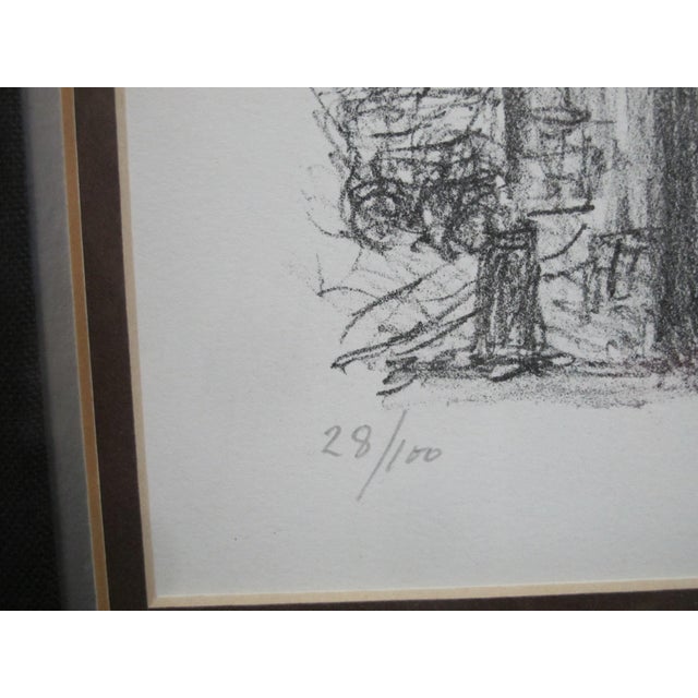 Michele Cascella (Italian, 1892 -1989) black and white city sidewalk etching. Limited edition 25/100 and signed at lower...