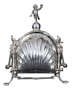 Antique Silver-Plated Triple Shell-Shaped Biscuit Box, 1900s