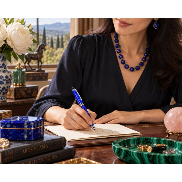 Traditional Lapis Lazuli Ballpoint Pen Gemstone Writing Instrument Usa Made For Sale - Image 3 of 9