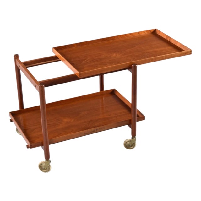 Refinshed Poul Hundevad for Vamdrup Danish Expanding Teak Bar Cart For Sale
