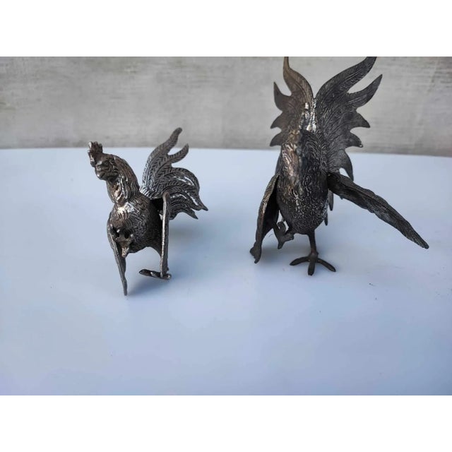 Silver Japanese Figurines of Hen and a Rooster, 1950s, Set of 2 For Sale - Image 8 of 9