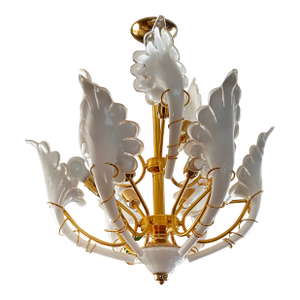 1970s Mid-Century Modern Brass and Murano Glass Chandelier by Franco Luce