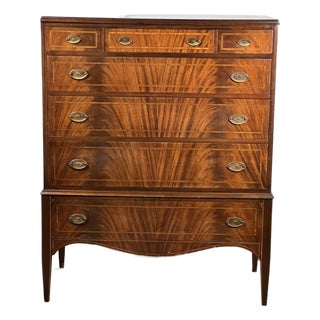 Vintage Dutch Woodcraft Shops Federal Style Flame Mahogany Chest on Stand C. 1945–1955 For Sale
