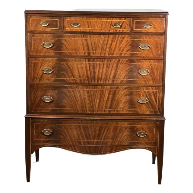 Vintage Dutch Woodcraft Shops Federal Style Flame Mahogany Chest on Stand C. 1945–1955 For Sale