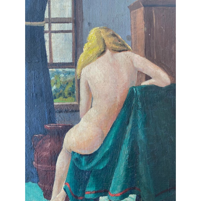 Portrait of a seated nude female figure in oil on masonite. Signed Sinclaire and dated 1948.