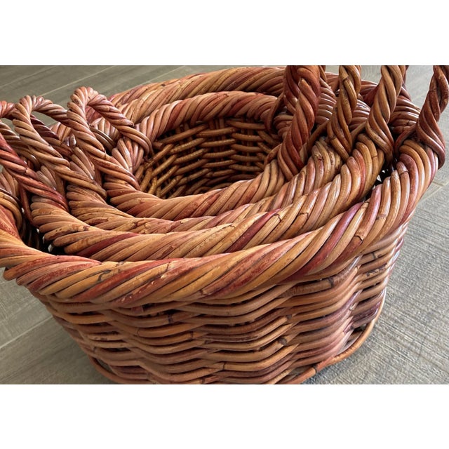Burnt Umber Handwoven Circa 1980 Natural Willow Nesting Baskets - Set of 4 For Sale - Image 8 of 13