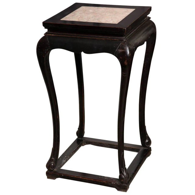 19th Century Black Lacquered Wood Pedestal, Stand With Red Stone Inset For Sale In New York - Image 6 of 6