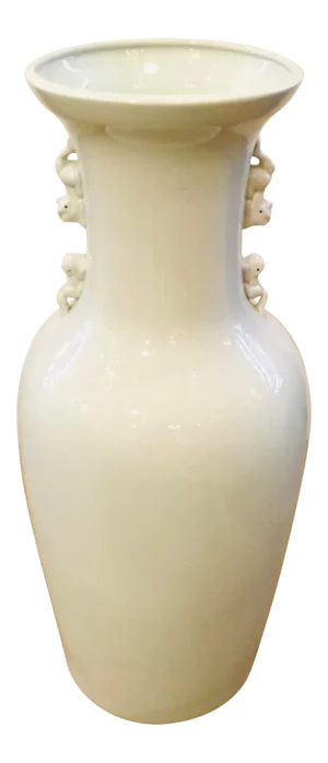 Asian Modern Fu Dog Tall Porcelain White Glaze Vase