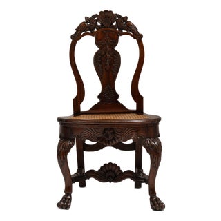 19th Century British Chestnut Brown Ceylon George I Colonial Chair with Rattan Seat For Sale