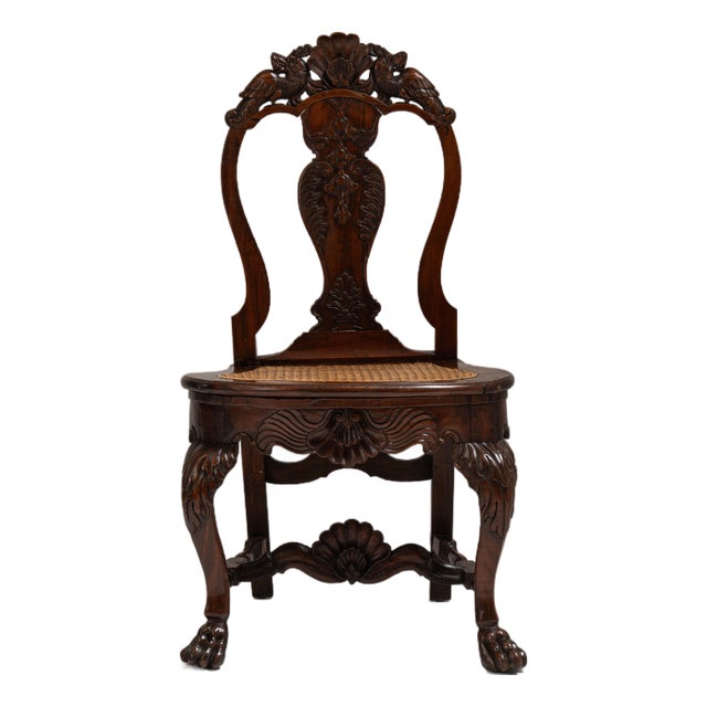 19th Century British Chestnut Brown Ceylon George I Colonial Chair with Rattan Seat For Sale