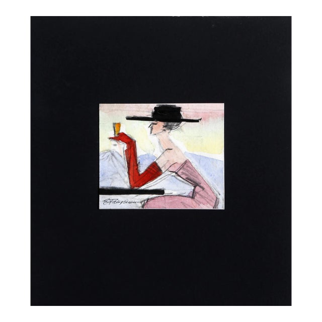 Out for a Drink, Erik Freyman Watercolor With Pencil on Paper, Signed in Pen For Sale