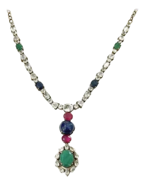 Bochic “Capri” Sapphire, Ruby & Emerald Necklace Set In 18K Gold & Silver