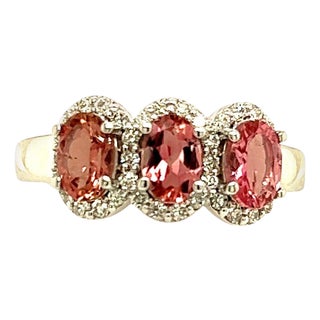 Natural Tourmaline Diamond Ring 14k W Gold 1.58 TCW Certified For Sale