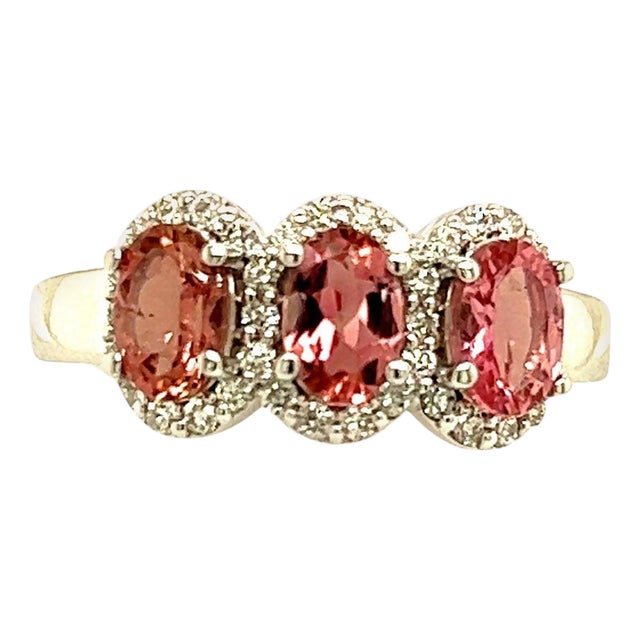 Natural Tourmaline Diamond Ring 14k W Gold 1.58 TCW Certified For Sale