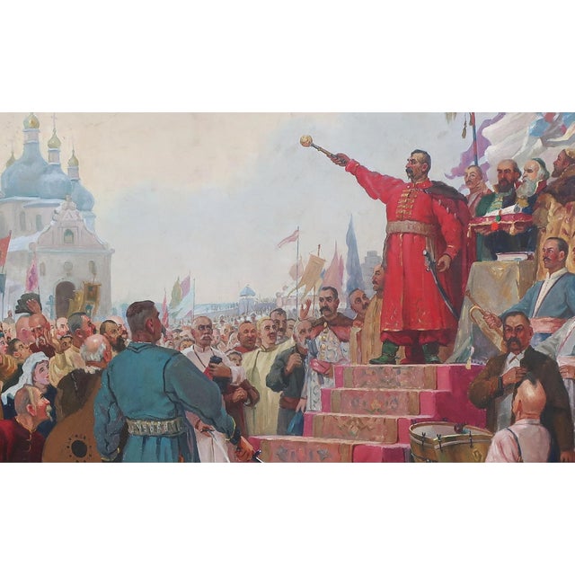 Original 'Pereyaslavskaya Rada' Oil Painting: Ukrainian Cossacks, Soviet Art 1970s 123-200 For Sale - Image 6 of 6