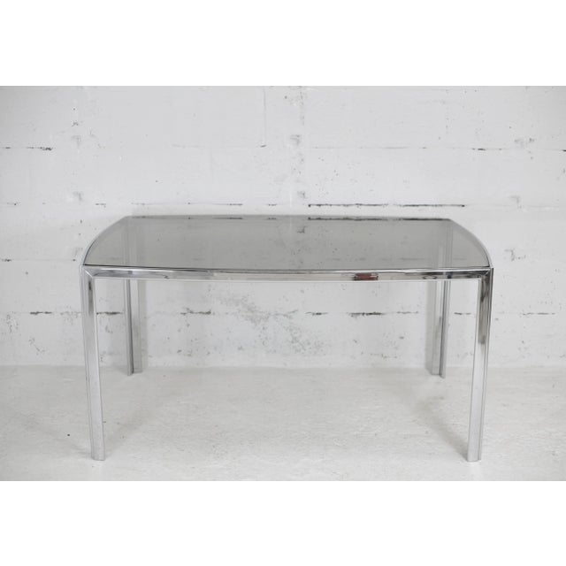Table in Chromed Metal with Curved Smoked Glass Slab Top, France, 1970s For Sale - Image 18 of 18