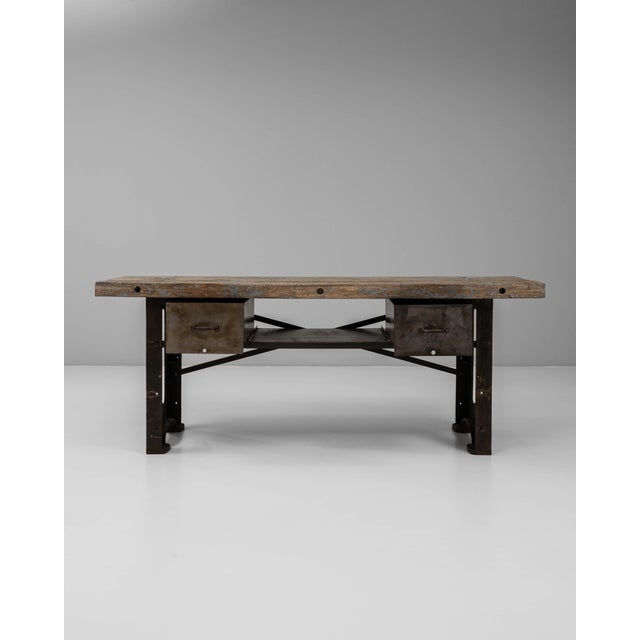 20th Century French Industrial Cast Iron Work Table with Wooden Top For Sale - Image 17 of 18