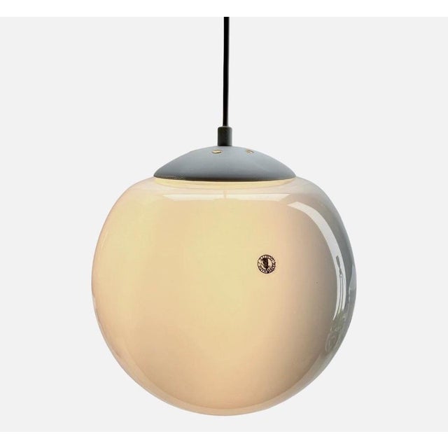 1960s Dutch Pendant Lamp with a Globular Opaline Shade, 1960s For Sale - Image 5 of 15