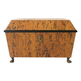Neoclassical Empire Revival Style Box, Tiger Burl-Esque Lion Heads, Late 20th C For Sale