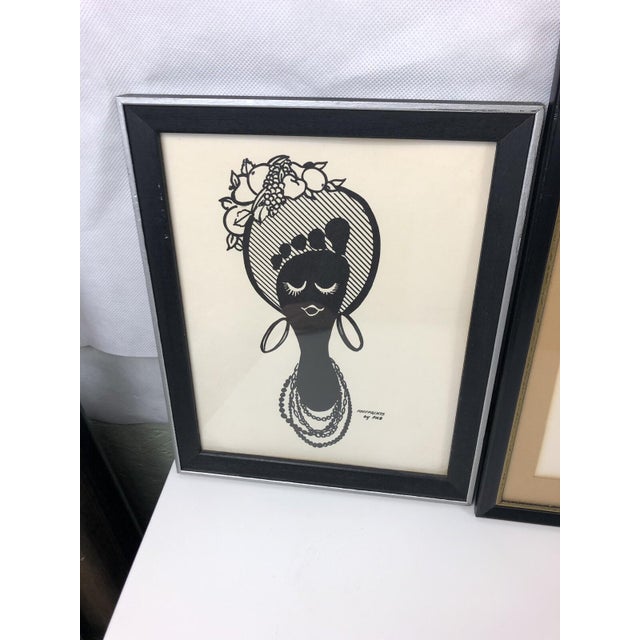 Vintage 1970s Mid Century 4pc Set Footprints By FKO Framed Wall Art Designs include a Clown, a Cat, a Native American...
