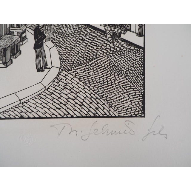 Théo Schmied, Paris: Le Génie de la Rue Hallé, 1928, Woodcut Print For Sale - Image 6 of 7