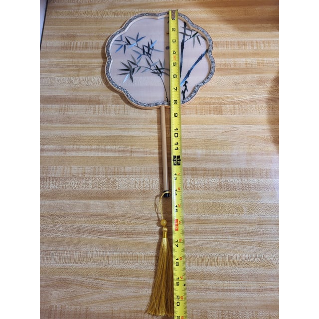Textile Asian Embroidery on Silk Boxed Fan For Sale - Image 7 of 14