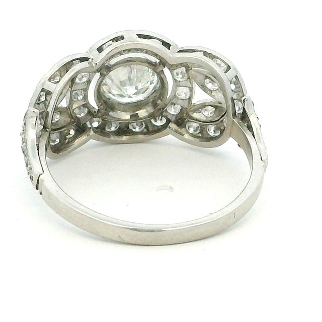 Vintage Platinum Diamond Halo Ring With 0.85 Ct Center – Late Art Deco, Size 8 For Sale - Image 4 of 10