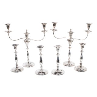 Antique Sterling Silver Candelarbra Candlesticks Ellis & Co London 1925- 6 Pieces For Sale