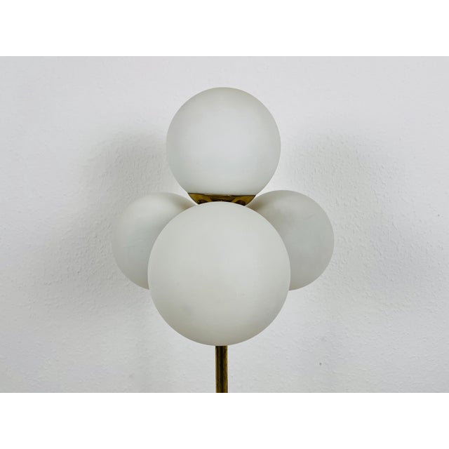 Midcentury Brass and Opaline Glass 4-Arm Floor Lamp by Kaiser, Germany, 1960s For Sale - Image 6 of 8
