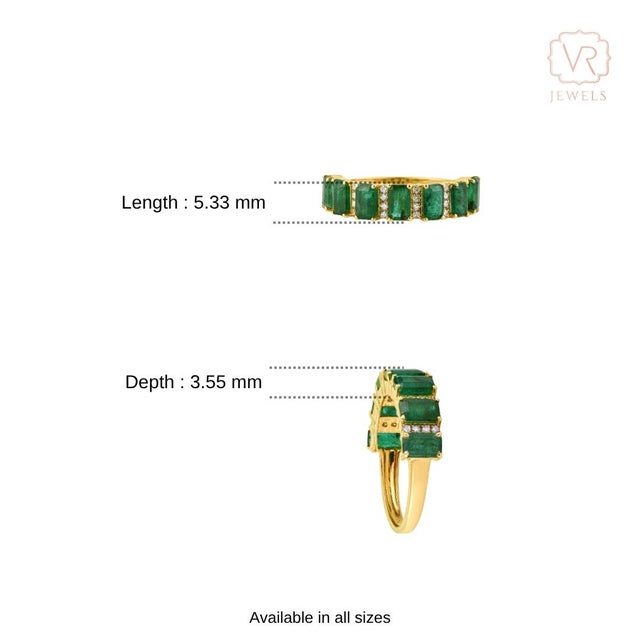 VRJewels 2.2ct Emerald & Diamond Half Band Ring in 18k Yellow Gold Size 6.5 For Sale - Image 13 of 18