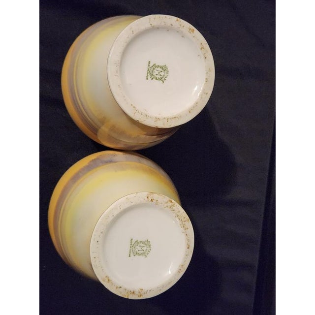 Antique Noritake Hand-Painted 6.5" Mantel Vases - Pair | "Tree in the Meadow" With Gilded C-Scroll Handles, C. 1920s For Sale - Image 4 of 8