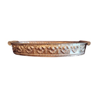 Large Vintage Deep Brass Regency Clamshell Serving Tray For Sale