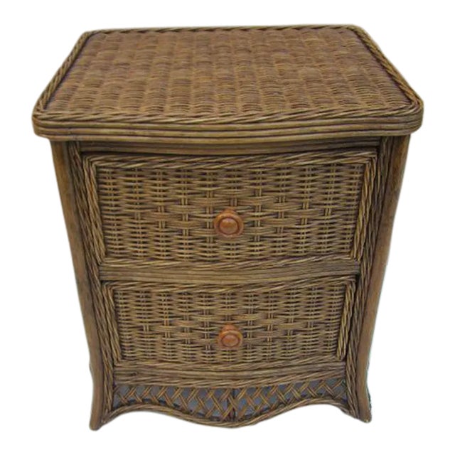 Wicker Rattan Tommy Bahama Style Nightstand Two Drawer For Sale