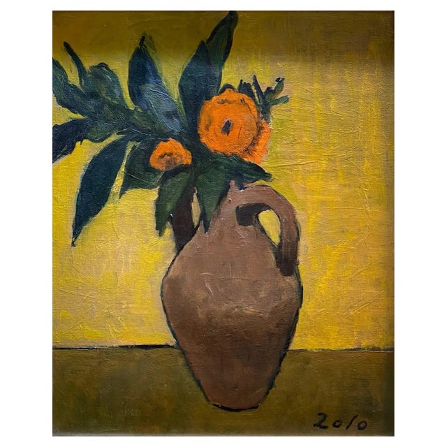 Helène Zolo Lévy, Marigold Flowers, Oil on Canvas For Sale