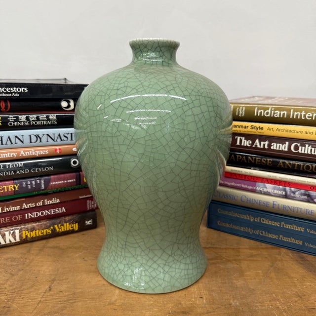 Green Crackle Ceramic Vase with Classic Curved Silhouette For Sale In New York - Image 6 of 7