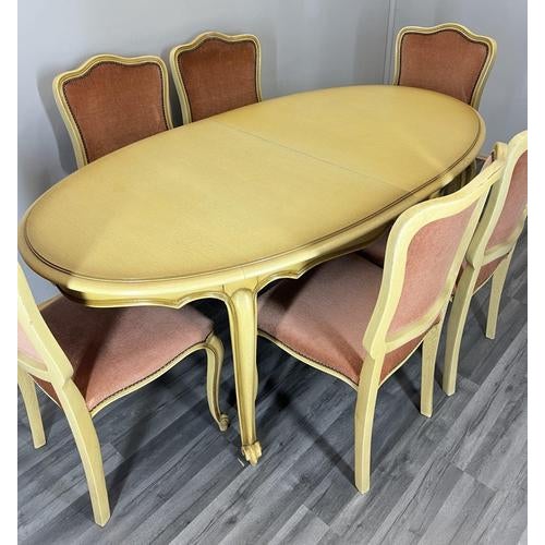 Vintage French Louis XVI Style Dining Table and Chairs, Set of 7 For Sale - Image 6 of 18