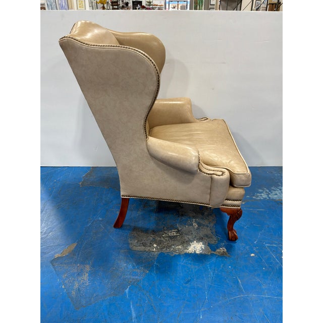 1990s Ethan Allen Vintage Leather Wing Chair For Sale - Image 5 of 9