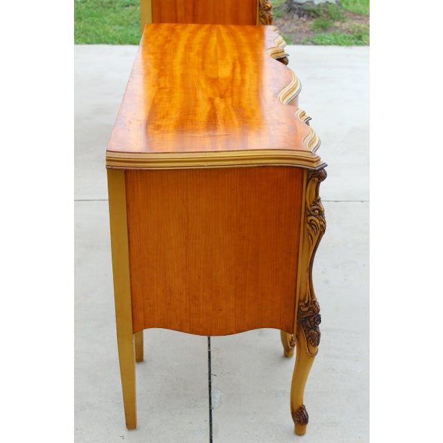 Magnificent Vintage French Provincial Louis XV Rococo Satinwood & Burl Wood Vanity and Tall Boy Chest Set For Sale - Image 13 of 18