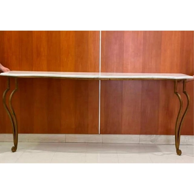 Gilt Iron Console Table With Serpentine Marble Top For Sale - Image 4 of 7
